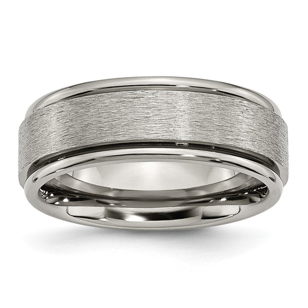 8mm Brushed Titanium Chisel Band with Ridged Edges
