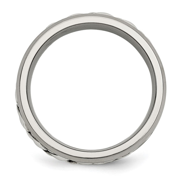 7mm Polished Titanium Band with Silver Inlay & Diamond Accent