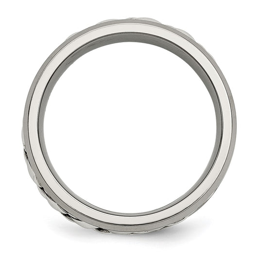 Buy Stylish 7mm Polished Titanium Band with Silver Inlay & Diamond Accent