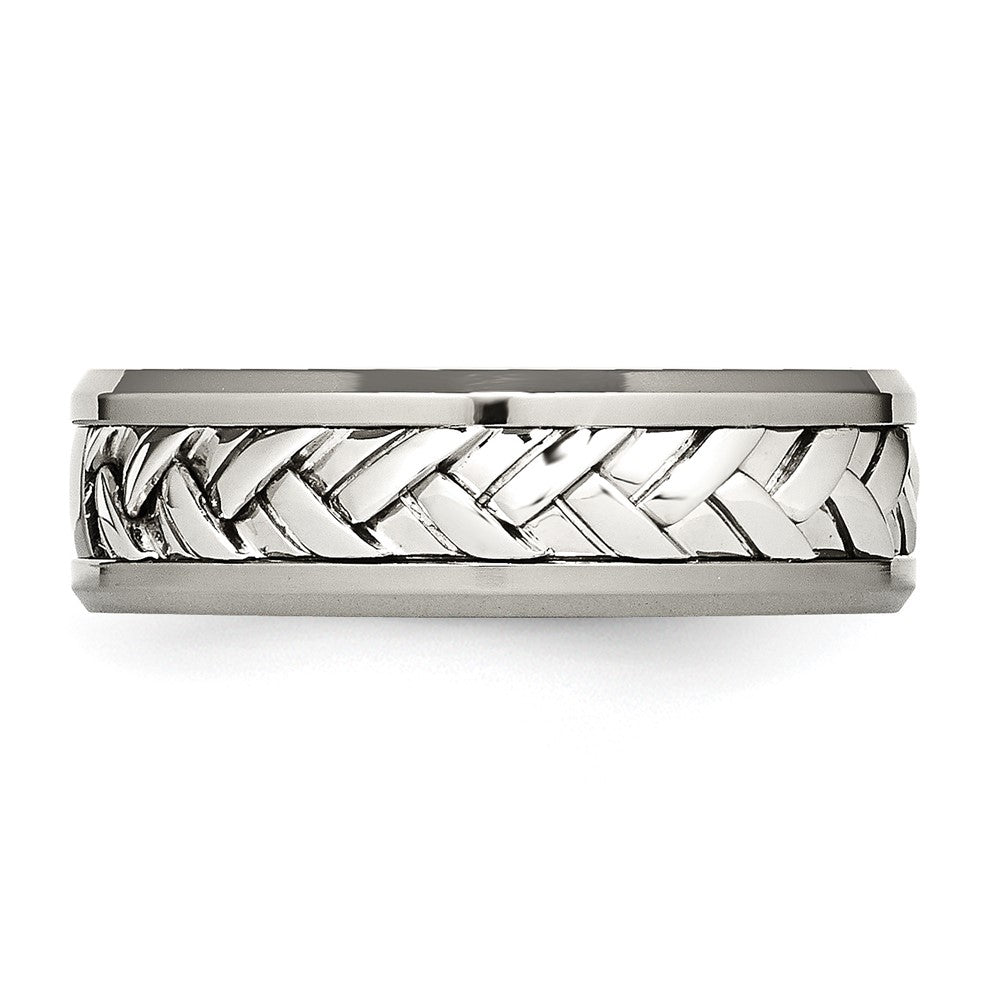 Buy Stylish 7mm Polished Titanium Band with Silver Inlay & Diamond Accent