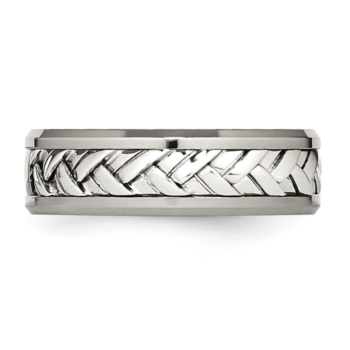 Buy Stylish 7mm Polished Titanium Band with Silver Inlay & Diamond Accent-3