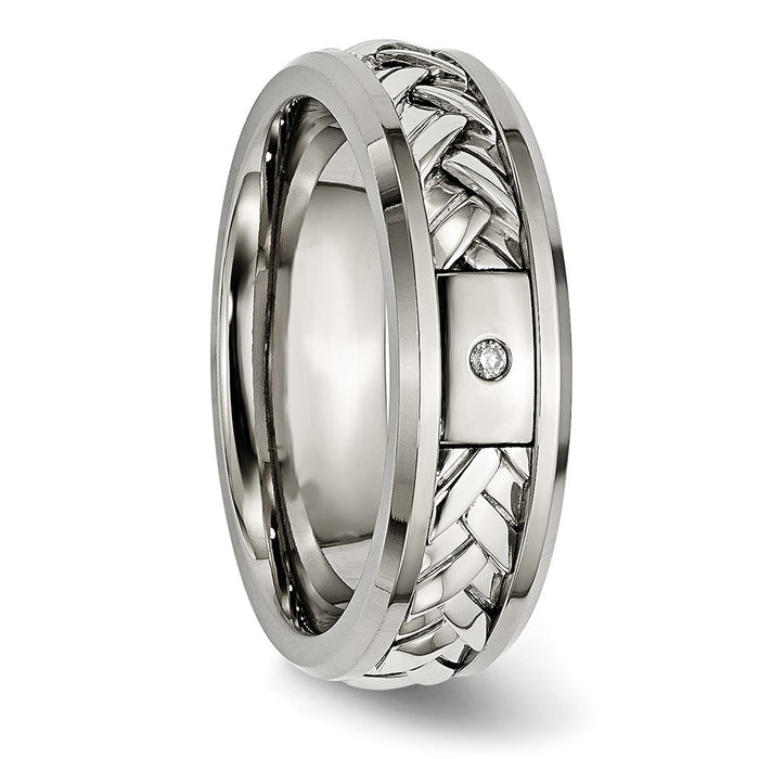 Buy High-Quality 7mm Chisel Titanium Band with Sterling Silver Inlay & Diamond-5