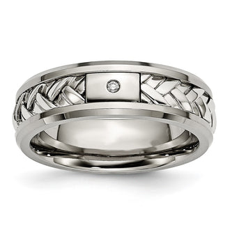 Buy Stylish 7mm Chiseled Titanium Band with Silver Inlay & 1pt Diamond