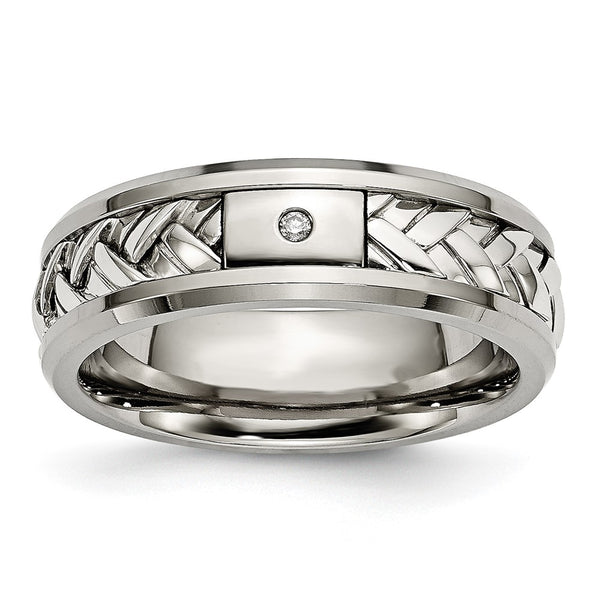 7mm Polished Titanium Band with Silver Inlay & Diamond Accent