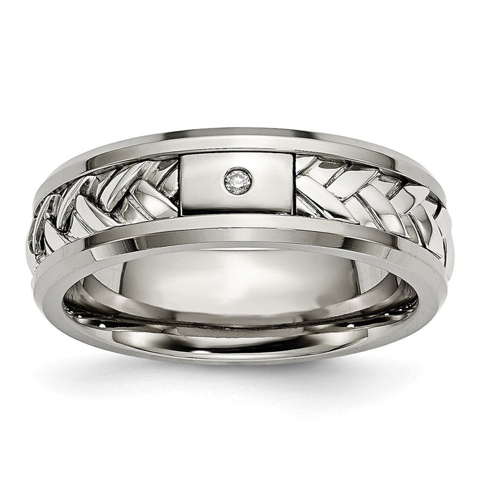 Buy Stylish 7mm Polished Titanium Band with Silver Inlay & Diamond Accent-1