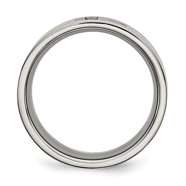 Brushed Titanium 8mm Flat Band with 1/15 Carat Diamond Cross Accent