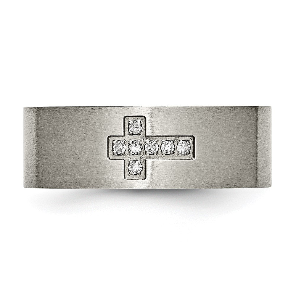 Buy Stylish Brushed Titanium 8mm Flat Band with 1/15 Carat Diamond Accent