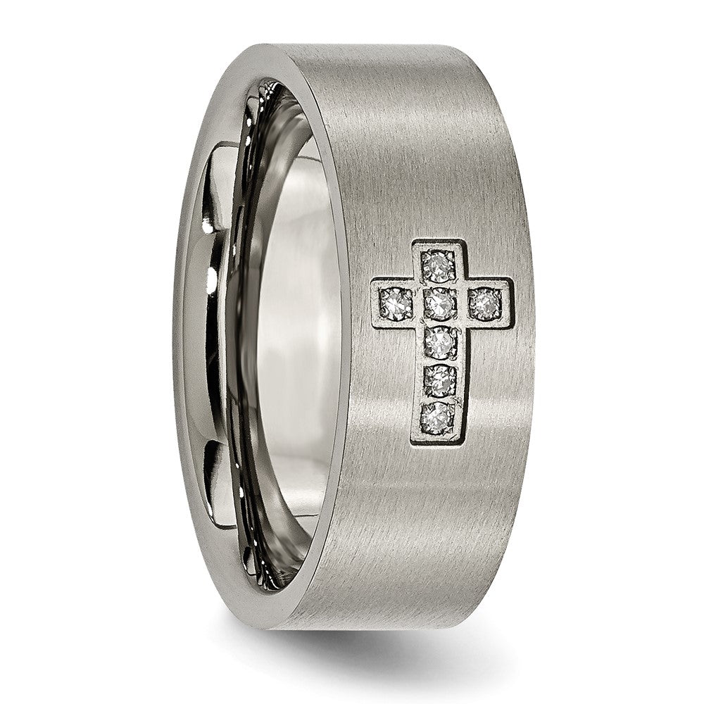 Buy Stylish Brushed Titanium 8mm Flat Band with 1/15 Carat Diamond Accent