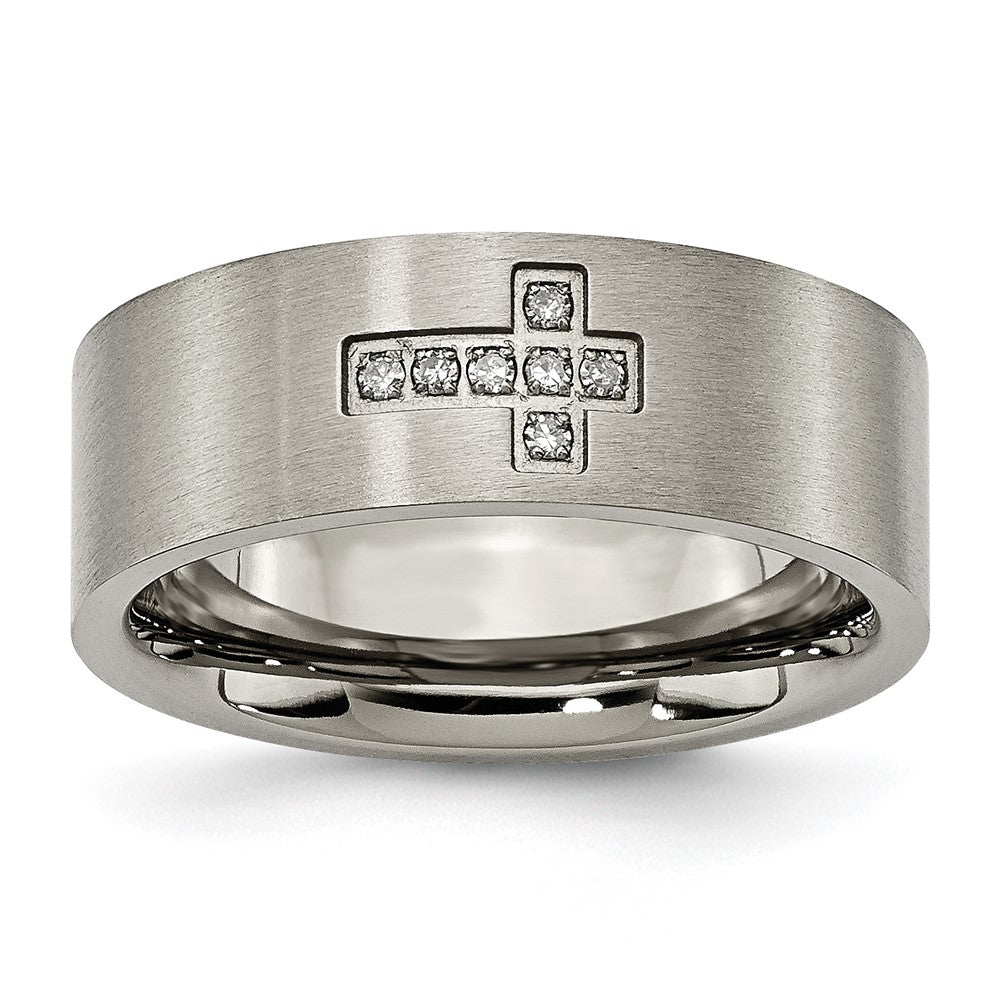 Buy Stylish Brushed Titanium 8mm Flat Band with 1/15 Carat Diamond Accent