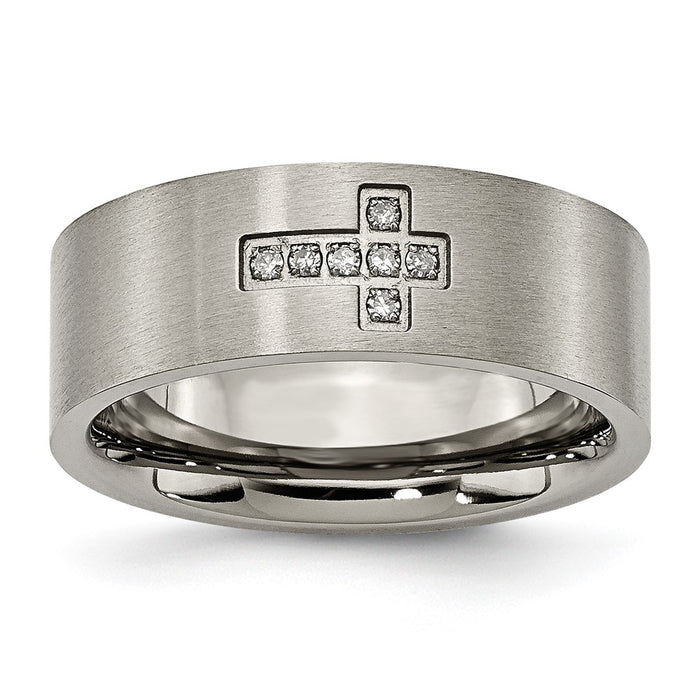 Buy Stylish Brushed Titanium 8mm Flat Band with 1/15 Carat Diamond Accent-1