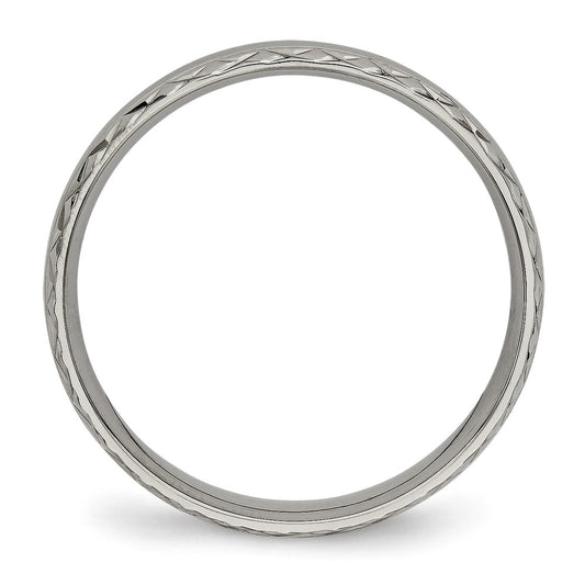 Buy Stylish 5mm Polished Titanium Chisel Band with Grooved Criss-Cross Design