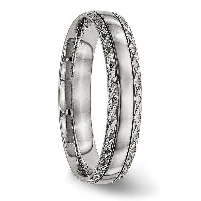 Buy Stylish 5mm Polished Titanium Chisel Band with Grooved Design-4