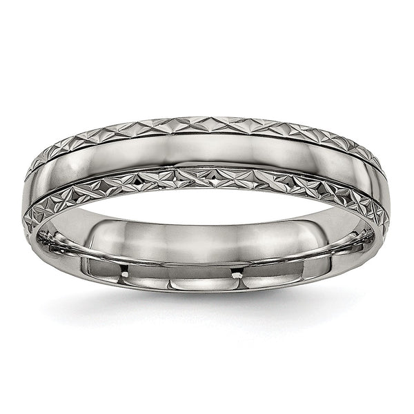 5mm Polished Titanium Chisel Band - Criss-Cross
