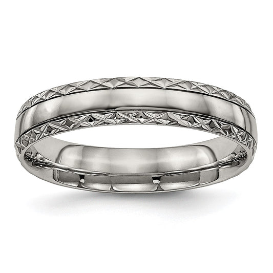 High-Quality Polished Titanium 5mm Criss-Cross Grooved Band - Stylish Value Ring