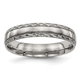 Buy Stylish 5mm Polished Titanium Chisel Band with Grooved Criss-Cross Design