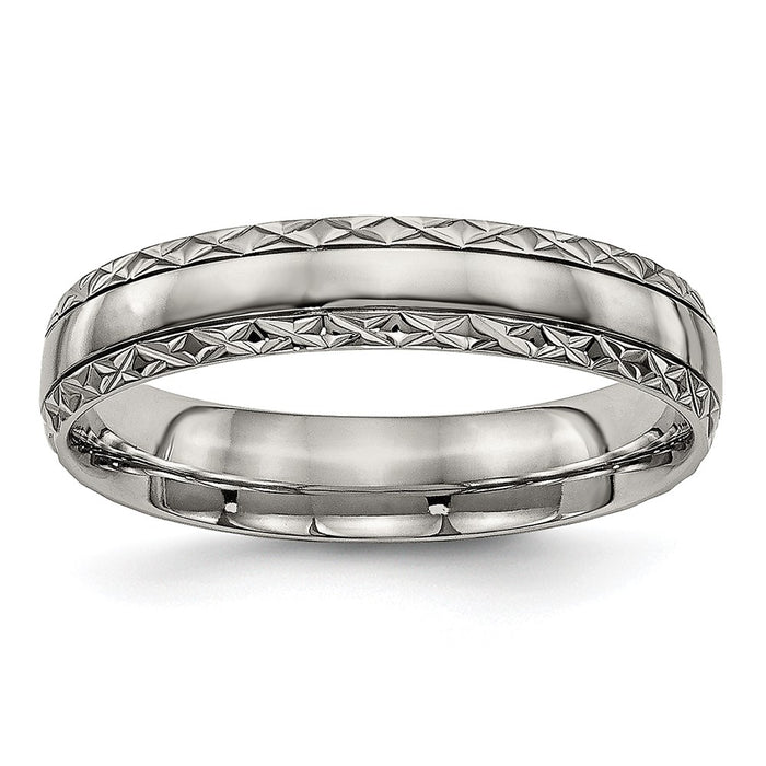 Buy Stylish 5mm Polished Titanium Chisel Band with Grooved Criss-Cross Design-1