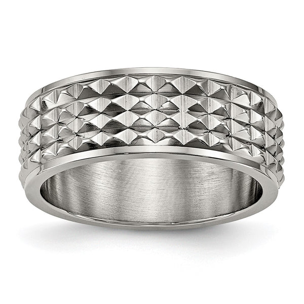 8mm Polished Titanium Studded Ring