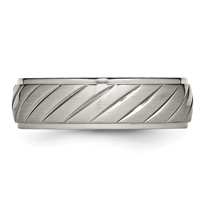 Buy Stylish 7mm Grooved Band in Brushed & Polished Titanium - Luxury Value!-3