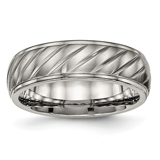 Exclusive Chisel 7mm Grooved Band - Stylish Brushed & Polished Titanium