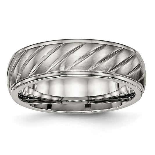 Buy Exclusive 7mm Grooved Band in Brushed & Polished Titanium - Luxury Style