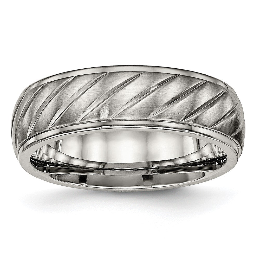 Buy Stylish 7mm Grooved Band in Brushed & Polished Titanium - Luxury Value!