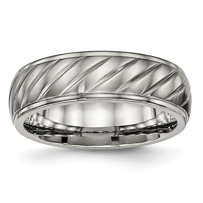 Buy Exclusive 7mm Chisel Grooved Band - Brushed & Polished Titanium Value-1
