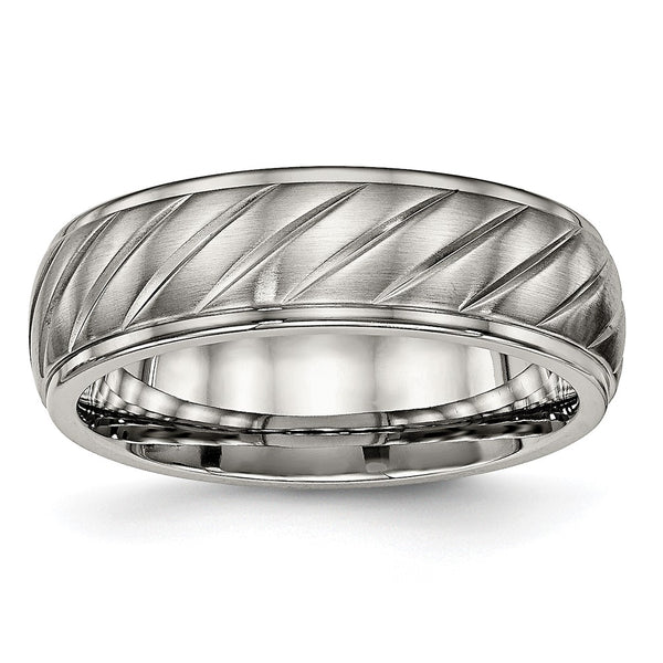 7mm Grooved Titanium Band - Brushed Polished