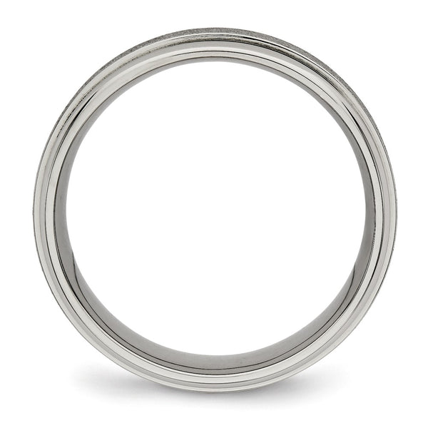 Brushed Titanium 7mm Ridged Edge Chisel Band Ring