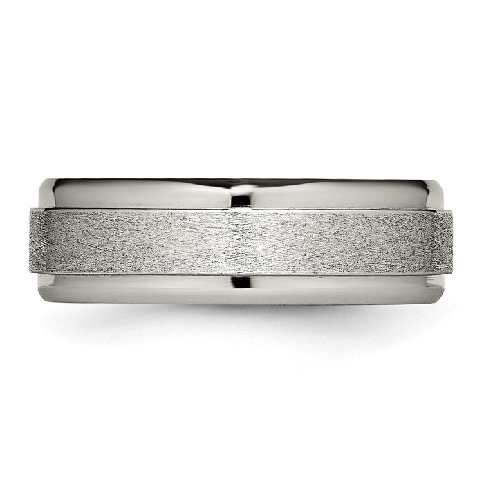 Buy Stylish 7mm Brushed Titanium Chisel Band with Ridged Edges - Luxury Value!-3