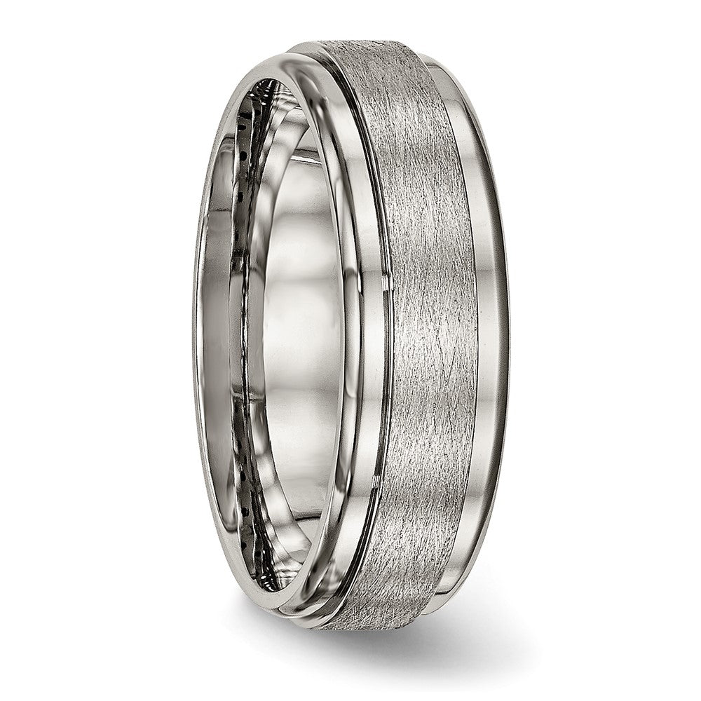 Buy Stylish Brushed Titanium 7mm Ridged Edge Chisel Band - Luxury Value Ring