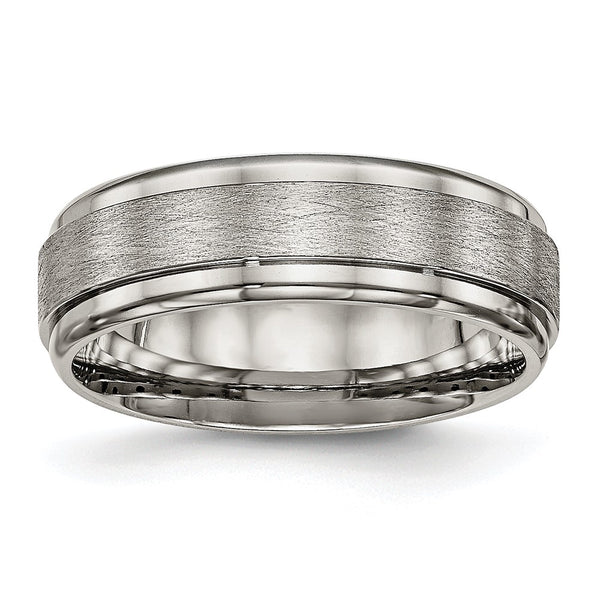 Brushed Titanium 7mm Ridged Edge Chisel Band Ring