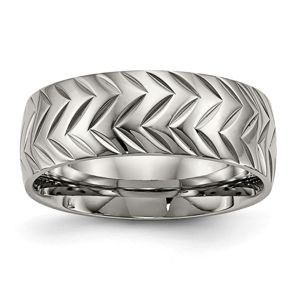 8mm Chiseled Titanium Polished Diamond-Cut Ring