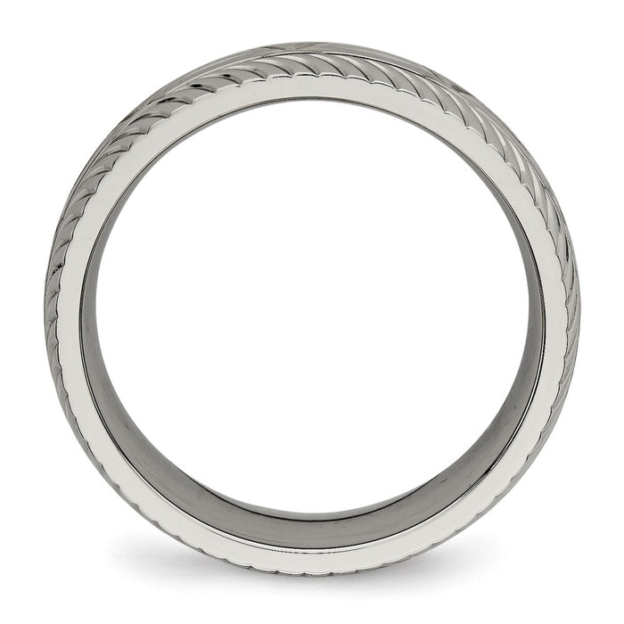 Exclusive 7mm Chiseled Titanium Polished Diamond-Cut Ring | Stylish Value!-2