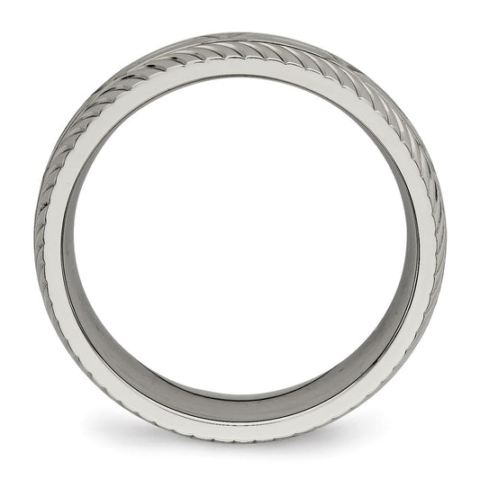 Exclusive 7mm Polished Diamond-Cut Titanium Band - Stylish & Affordable Choice