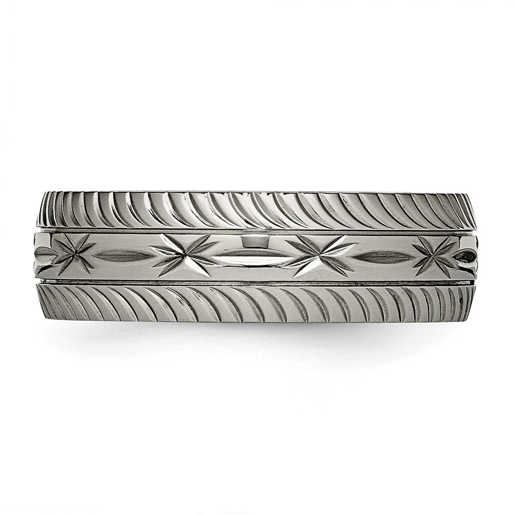 Exclusive 7mm Chiseled Titanium Polished Diamond-Cut Ring | Stylish Value!