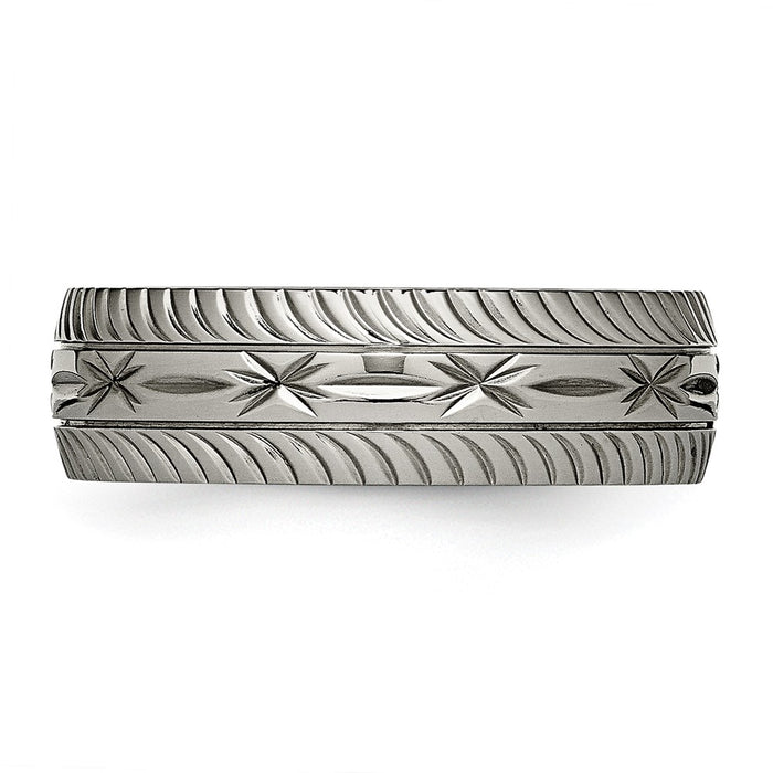 High-Quality 7mm Diamond-Cut Chiseled Titanium Band | Stylish & Affordable!-3