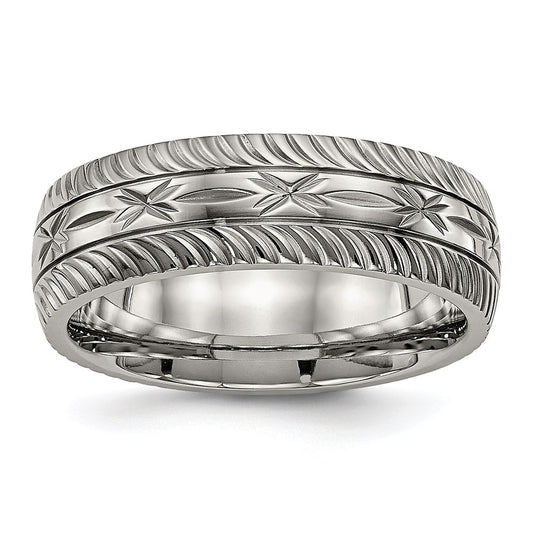 High-Quality 7mm Polished Diamond-Cut Titanium Band - Stylish & Affordable!