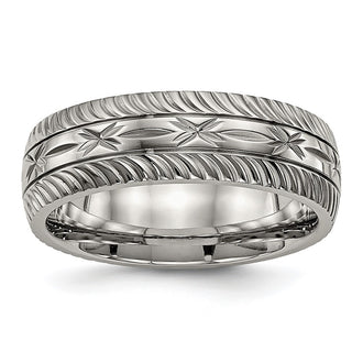 Buy Stylish 7mm Polished Diamond Cut Titanium Band - Luxury at Great Value!