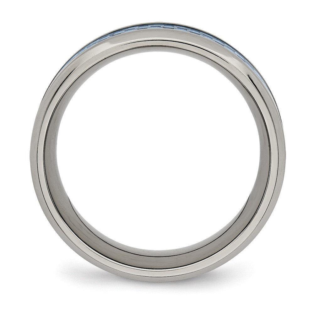 Buy Stylish 8mm Polished Titanium Chisel Band with Light Blue Carbon Fiber Inlay
