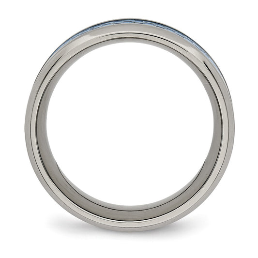 Buy Stylish 8mm Polished Titanium Chisel Band with Light Blue Carbon Fiber Inlay