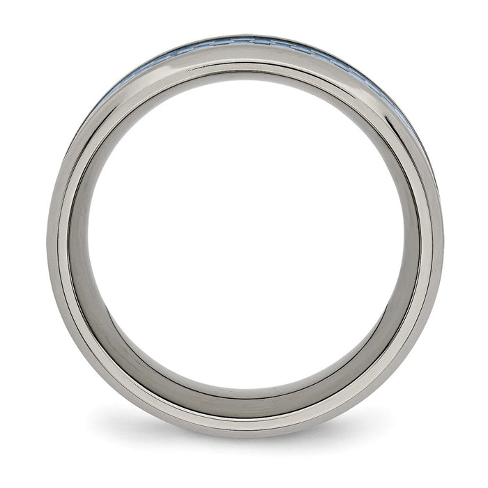 Buy Stylish 8mm Polished Titanium Chisel Band with Light Blue Carbon Fiber Inlay-2