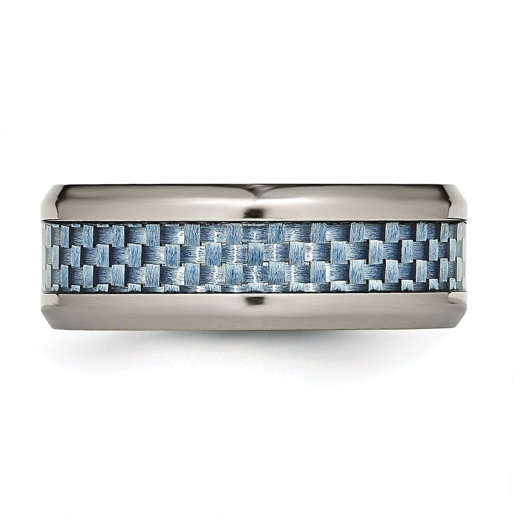 Buy Stylish 8mm Polished Titanium Chisel Band with Light Blue Carbon Fiber Inlay