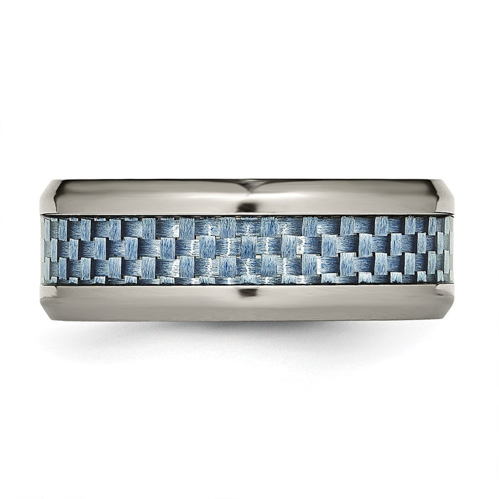 Buy Stylish 8mm Polished Titanium Chisel Band with Light Blue Carbon Fiber Inlay-3