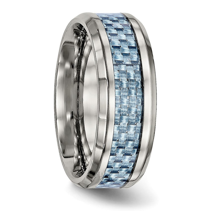 Buy Stylish 8mm Polished Titanium Chisel Band with Light Blue Carbon Fiber Inlay-4