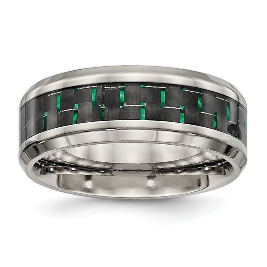 Exclusive 8mm Chisel Titanium Band with Polished Finish & Carbon Fiber Inlay