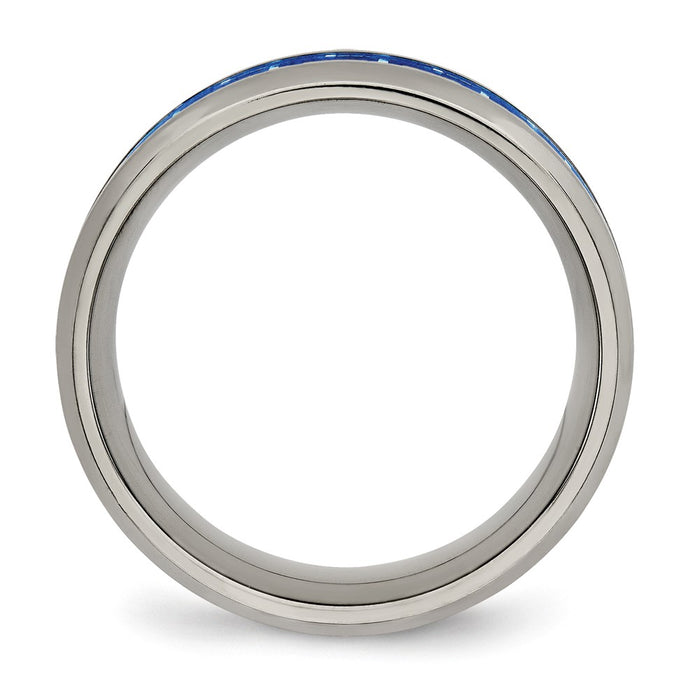 High-Quality Chisel 8mm Titanium Band - Stylish Blue & White Carbon Inlay-2