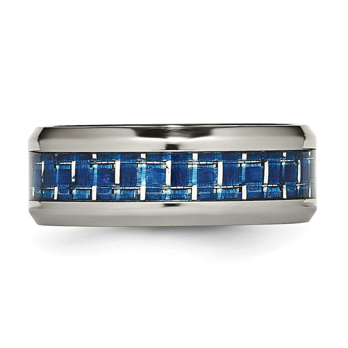 High-Quality Chisel 8mm Titanium Band - Stylish Blue & White Carbon Inlay-3