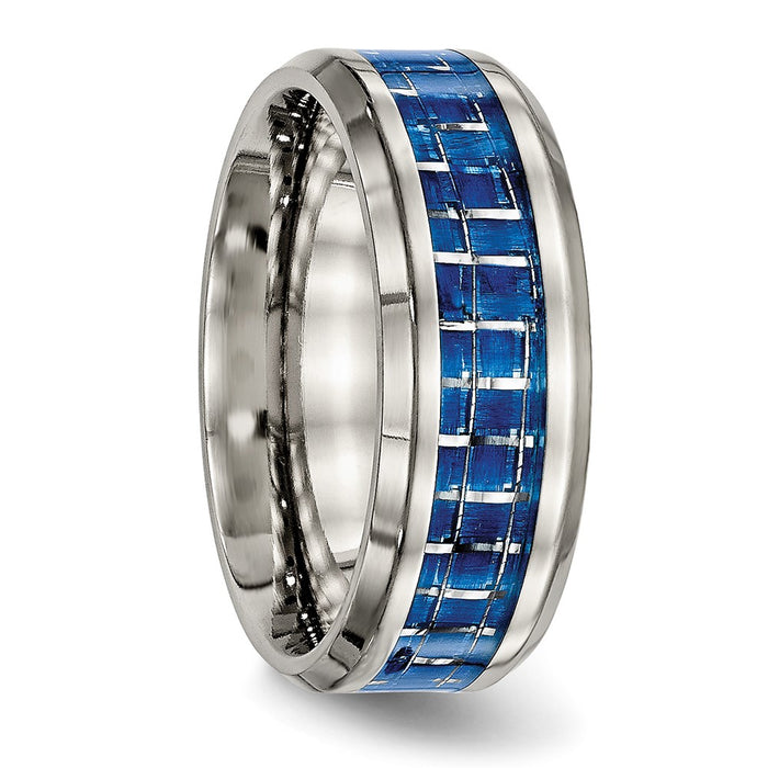 High-Quality Chisel 8mm Titanium Band - Stylish Blue & White Carbon Inlay-4
