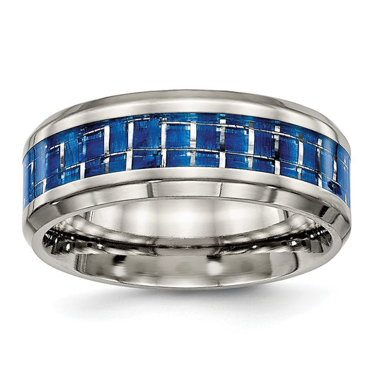 High-Quality Chisel 8mm Titanium Band - Stylish Blue & White Carbon Inlay