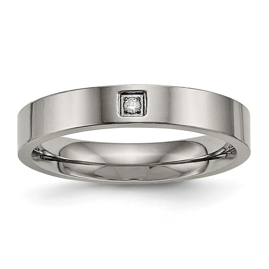 Buy Stylish Chisel Titanium Polished 4mm Flat Comfort Fit Band with CZ Accents